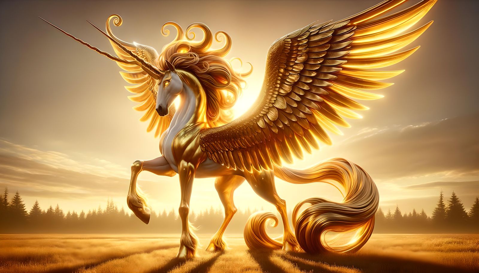 Majestic Golden Alicorn with Shimmering Wings