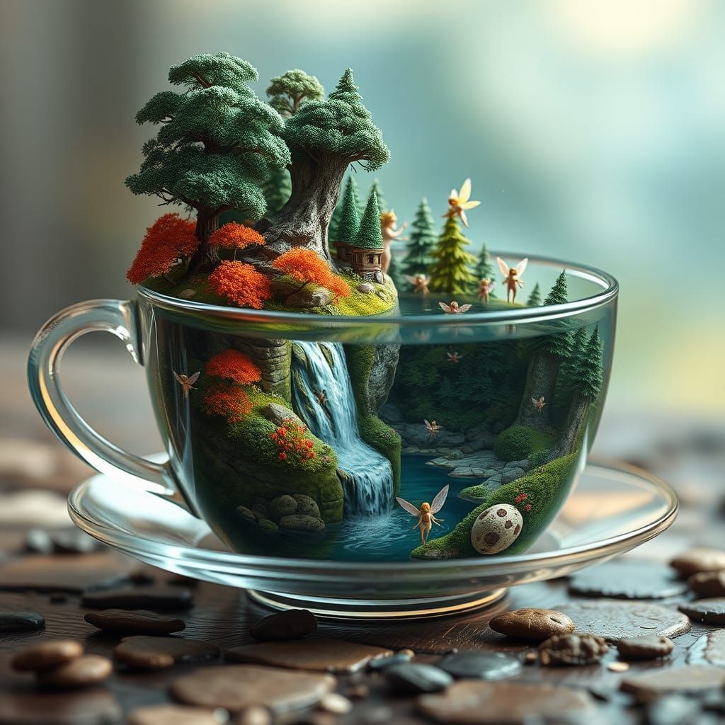 beautiful scene inside the tea cup