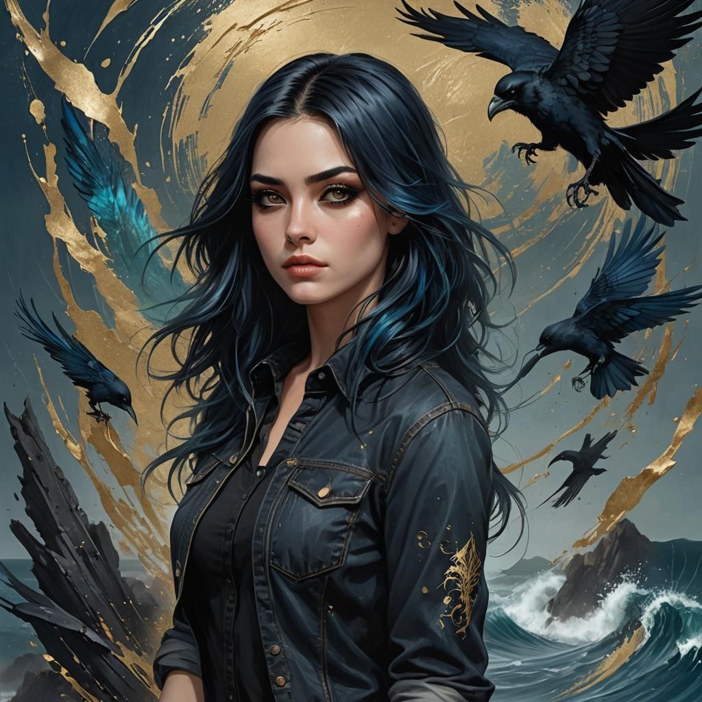 Young Woman with Raven Hair and Blue Tips