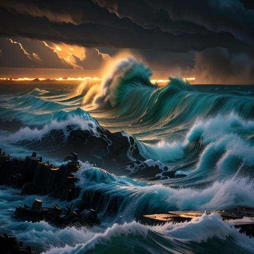 Apocalyptic Torrent Rages Through Ruins in Digital Art