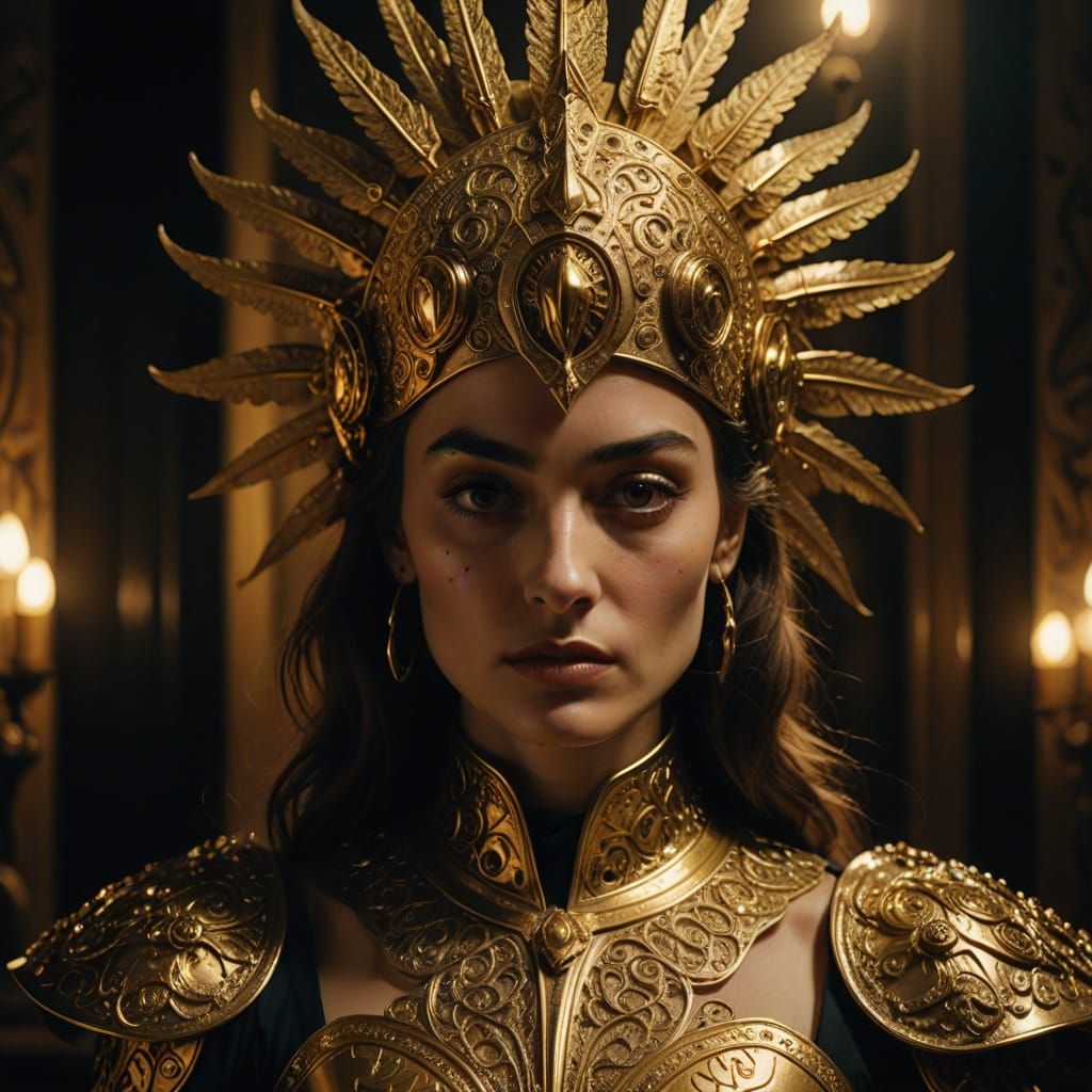 Moldovan Woman in Salvador Dali-Inspired Golden Costume