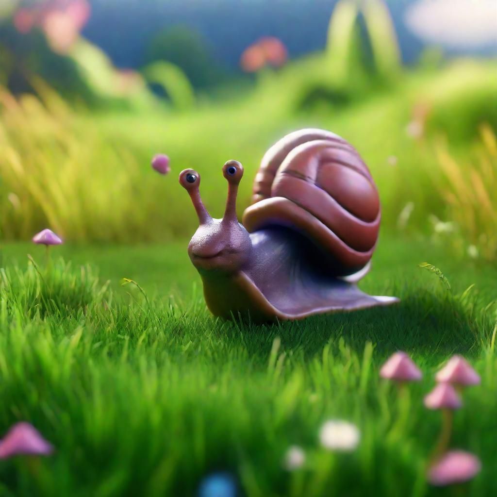 Happy Snail in Grassy Fields: 3D Claymation Art