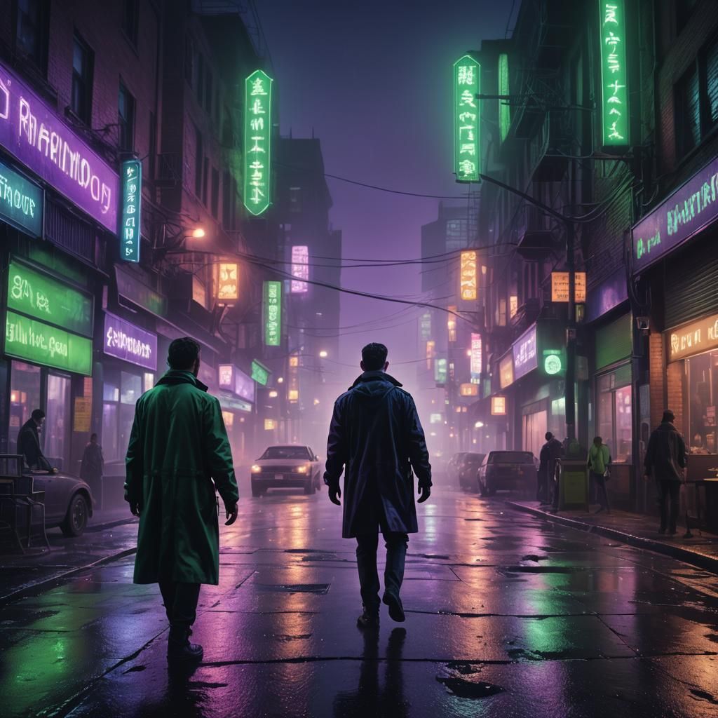 Paranormal Investigator in a Neon Cityscape