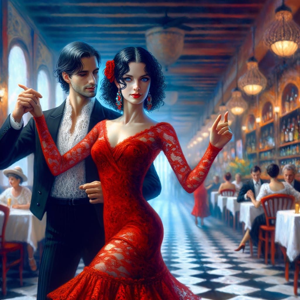 Salsa Dancers in a Lively Mexican Bar, Tonalism Style