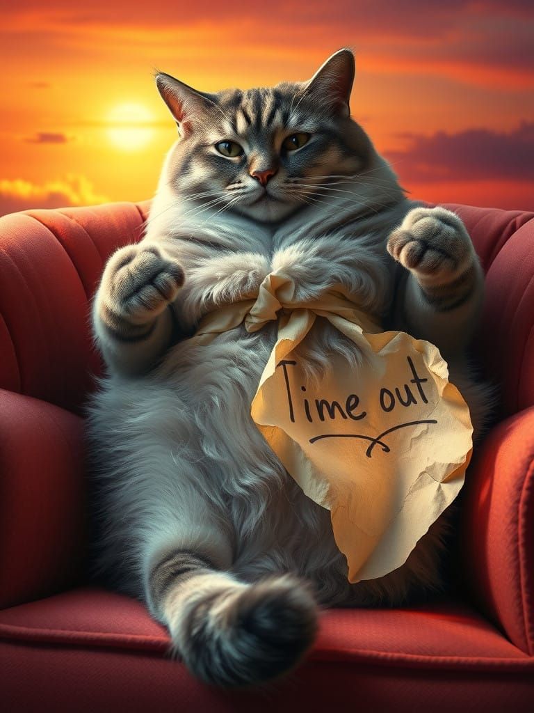 Upside Down Feline Rebel Takes Time Out in Vibrant Hyperreal...