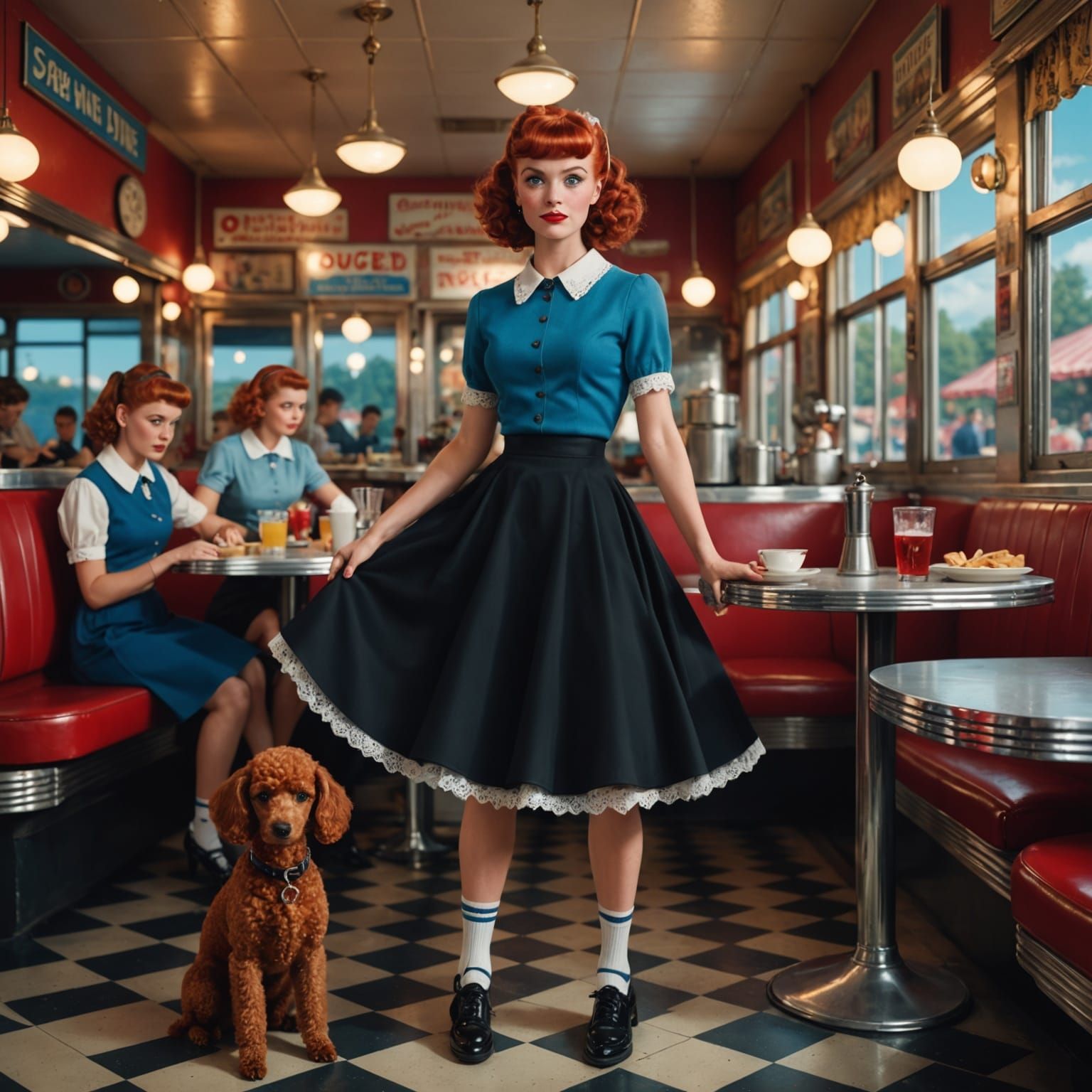 1950s Woman at Diner with Friends: Artstation Quality