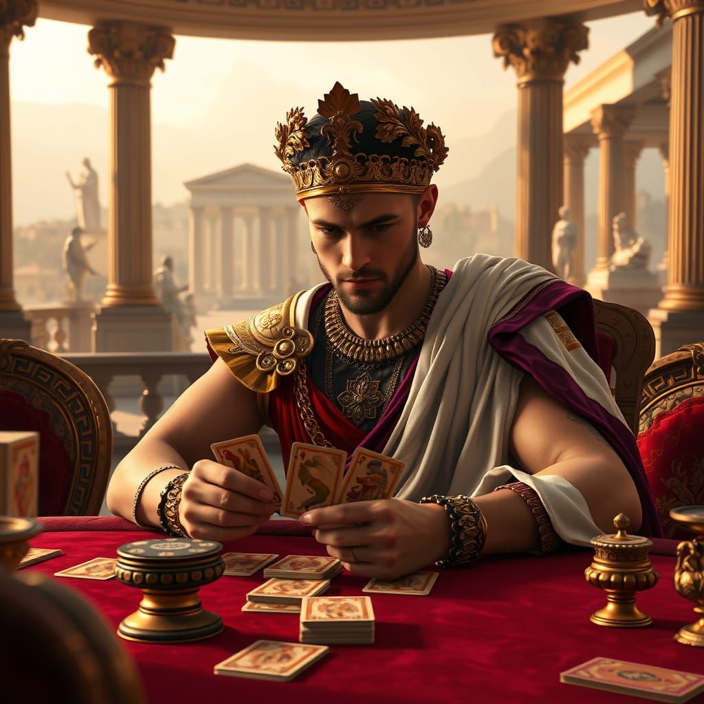 Roman Emperor's Card Game in Opulent Ancient Setting