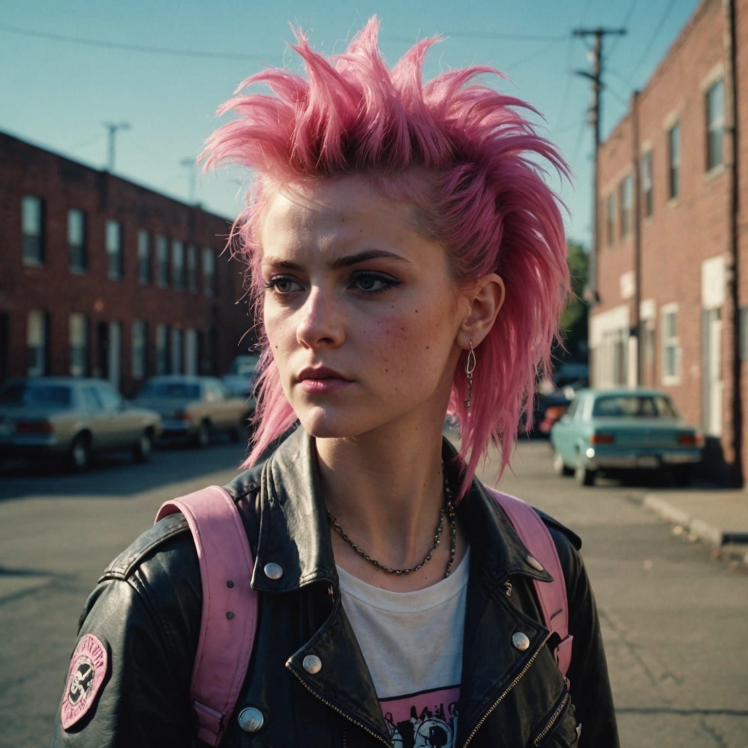 1970s Punk Girl with Pink Mohican Hairstyle