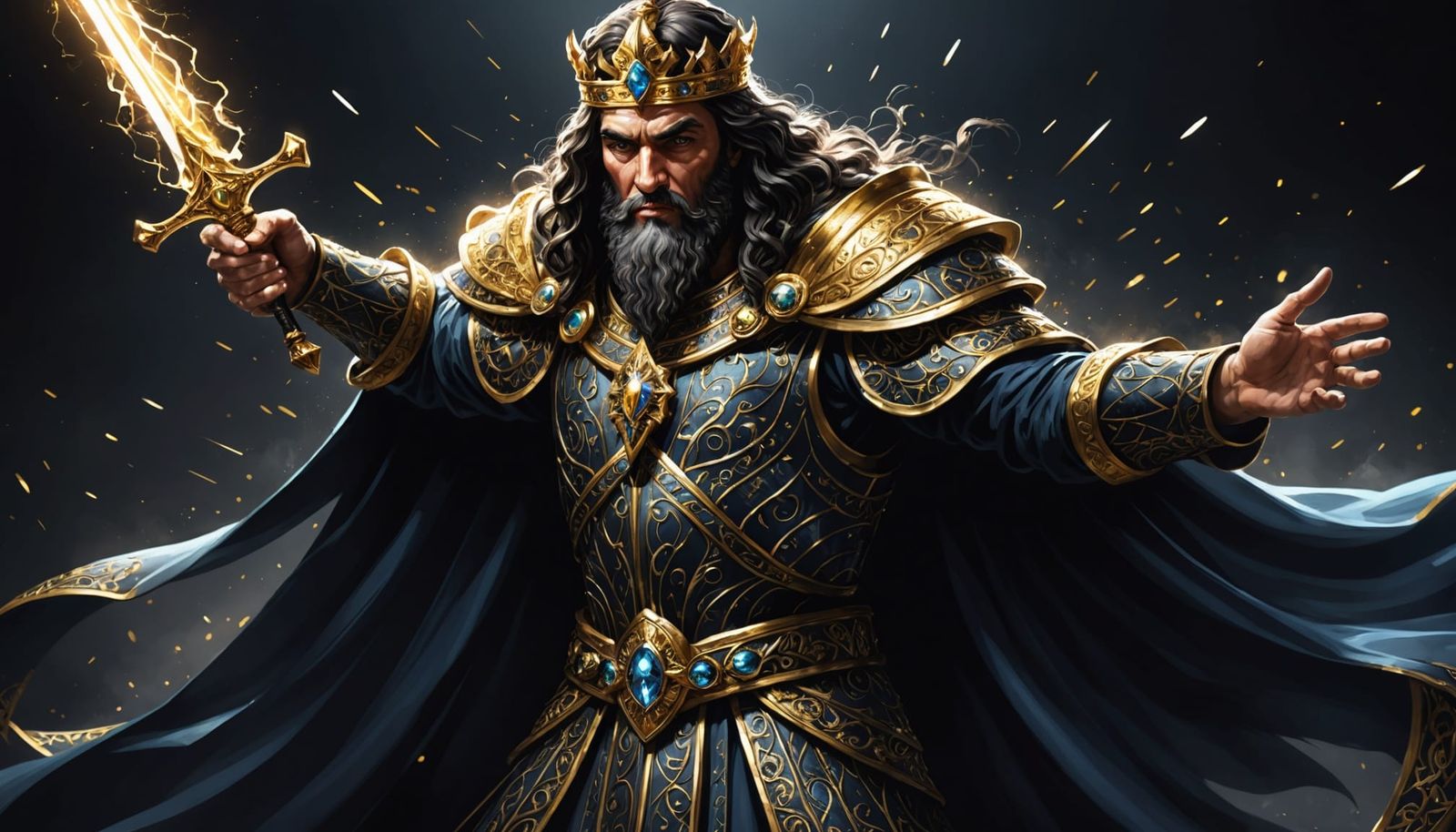 King Solomon Portrait with Sword, Hyperrealistic Digital Art