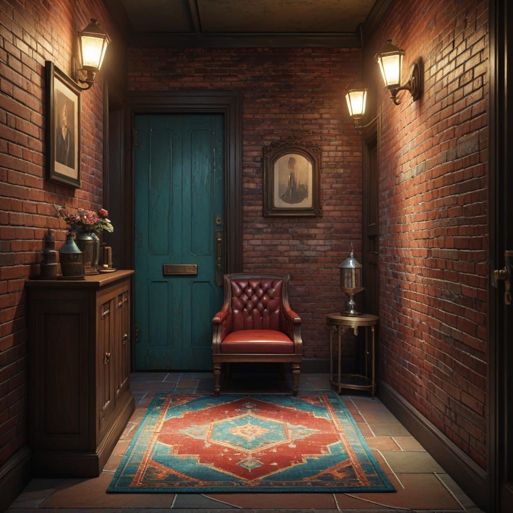 A narrow hallway of a 1920s speakeasy