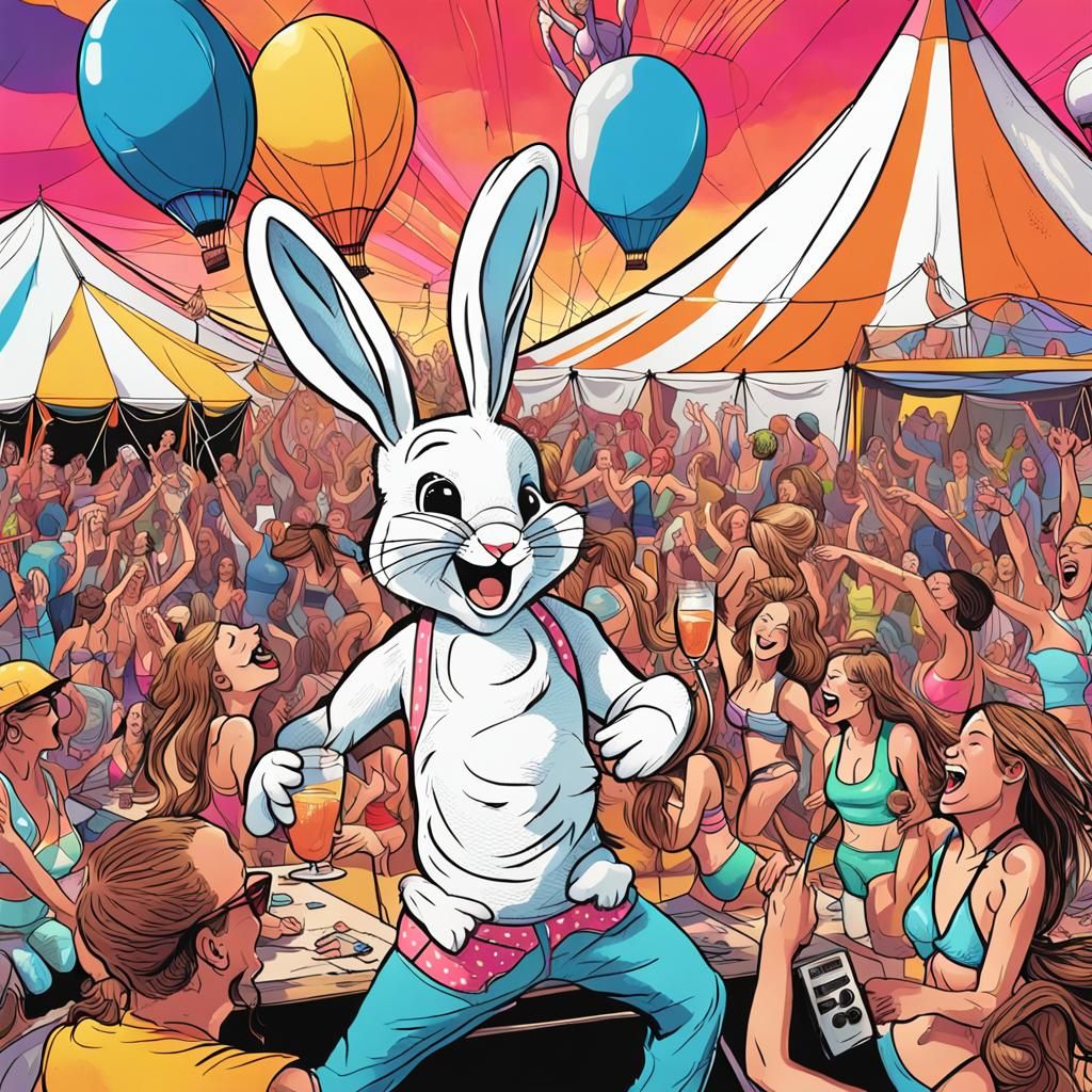 Drunk Easter Bunny at Music Festival