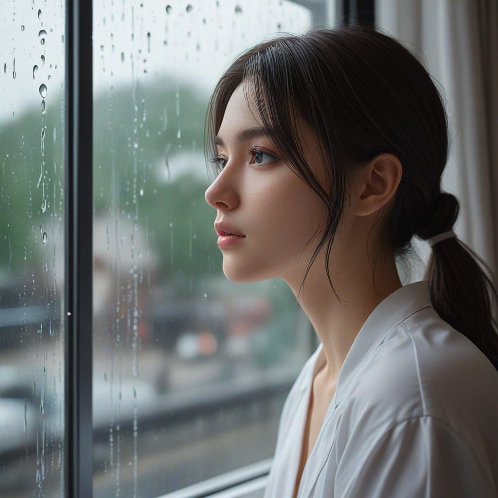 A Woman Lost in Rainy Day Reflections