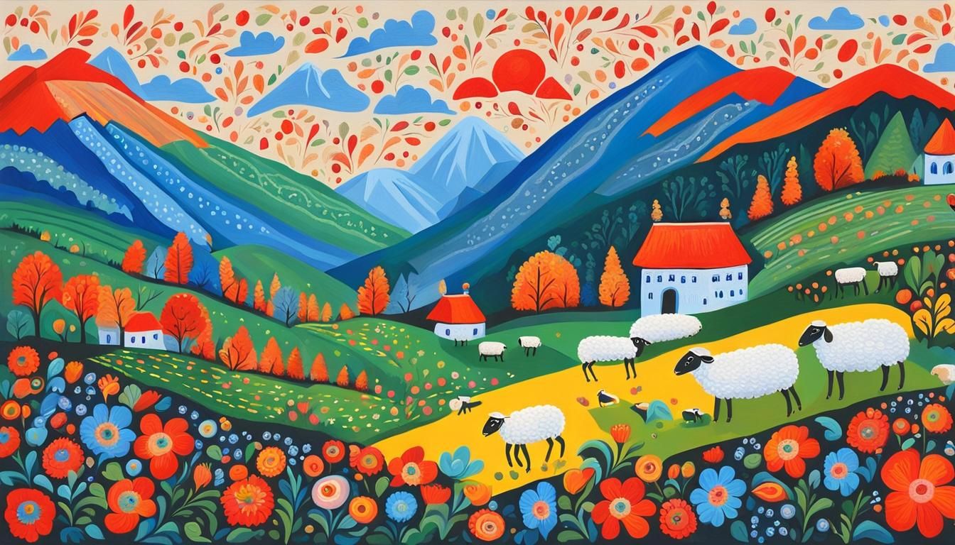Sheep in Mountains: Ukrainian Naive Folk Art