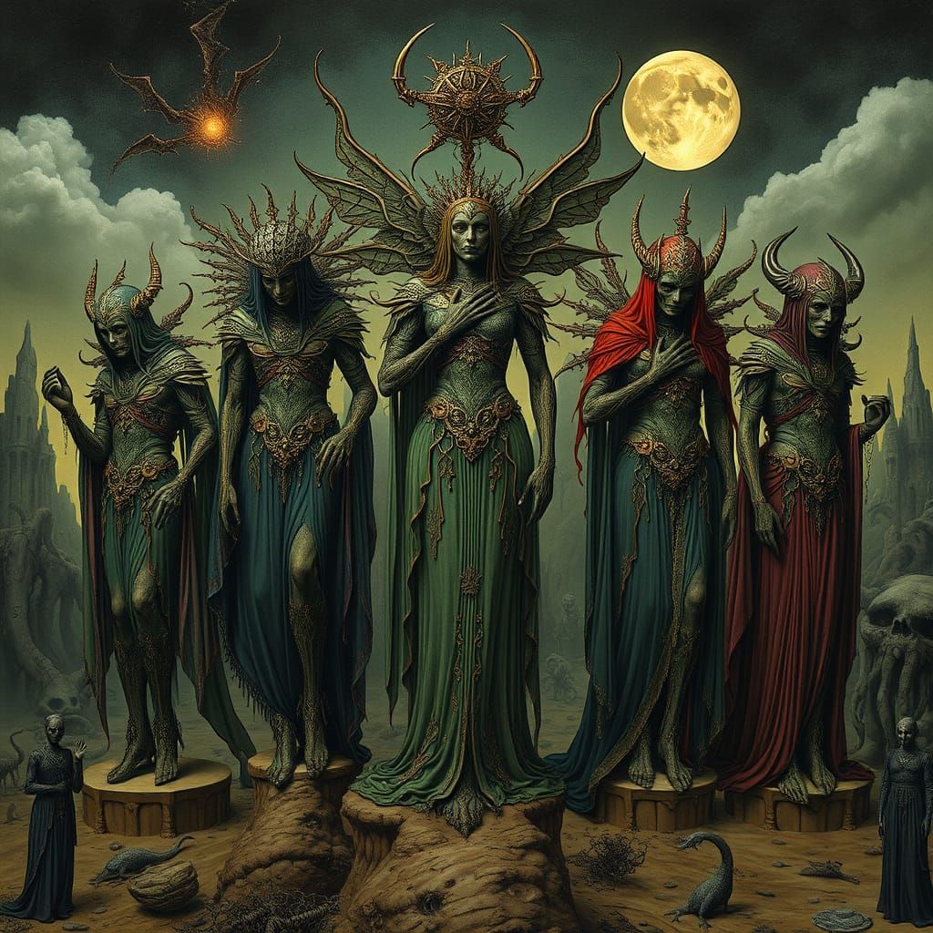 Mystical Figures in a Surreal, Biomechanical Dreamscape