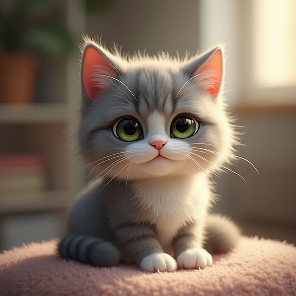Cute Realistic Cat in Cozy Lighting