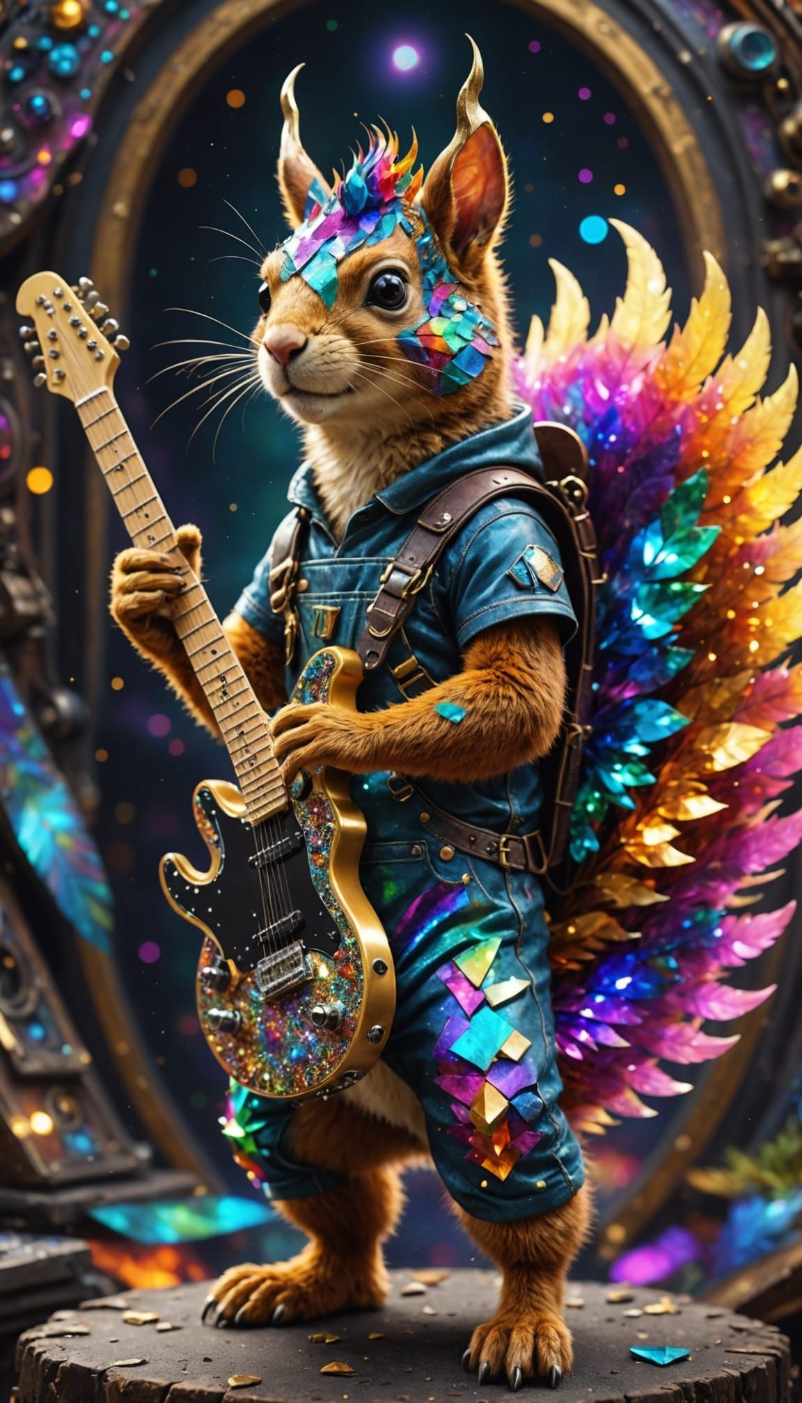 Surreal Hybrid Creature Plays Sparkling Guitar Amidst Bismut...