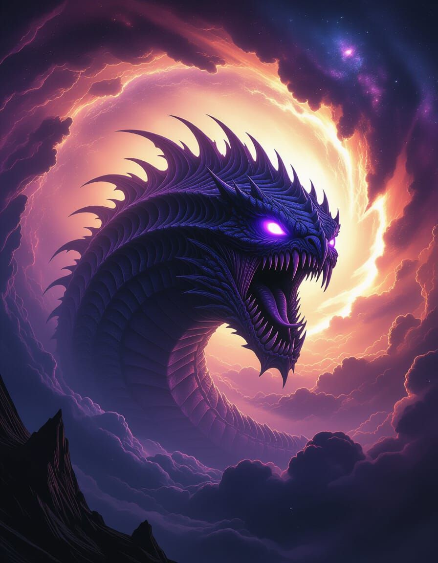 Bioluminescent Leviathan Emerges from Cosmic Vortex