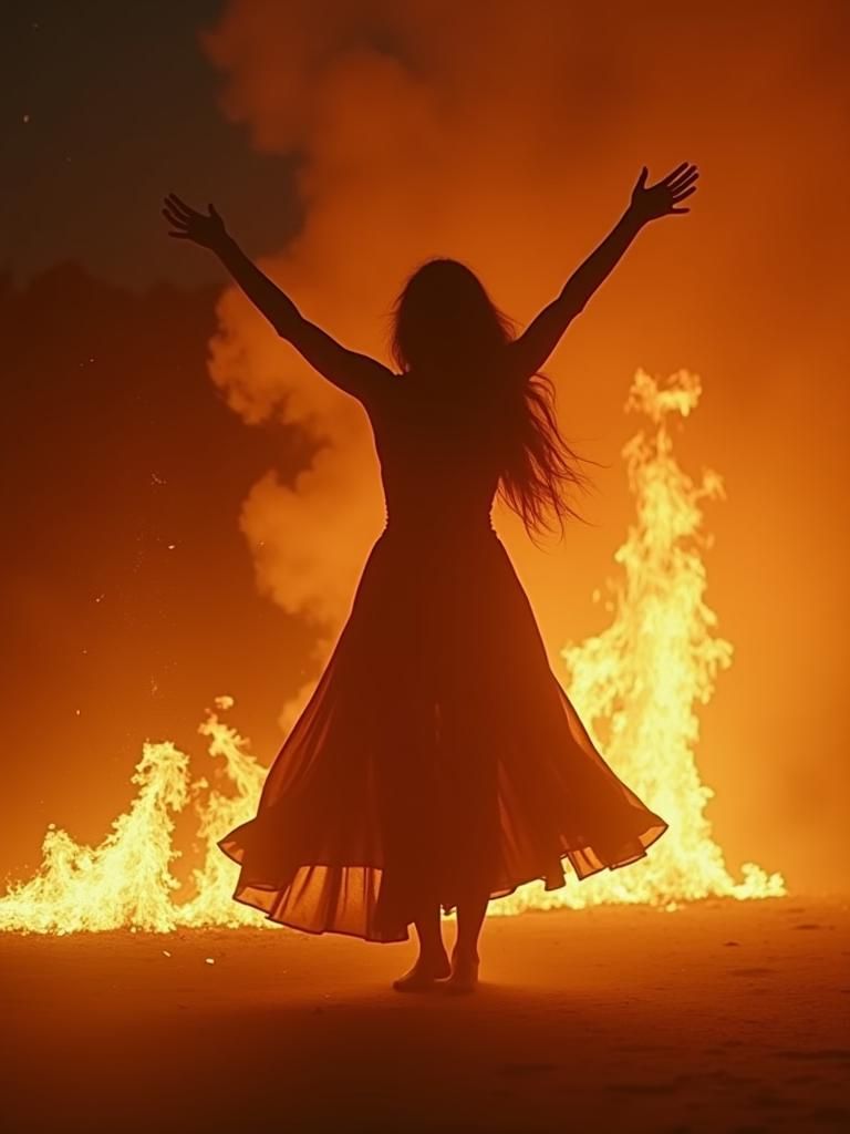 Witch Dancing in Fire: Cinematic Film Still