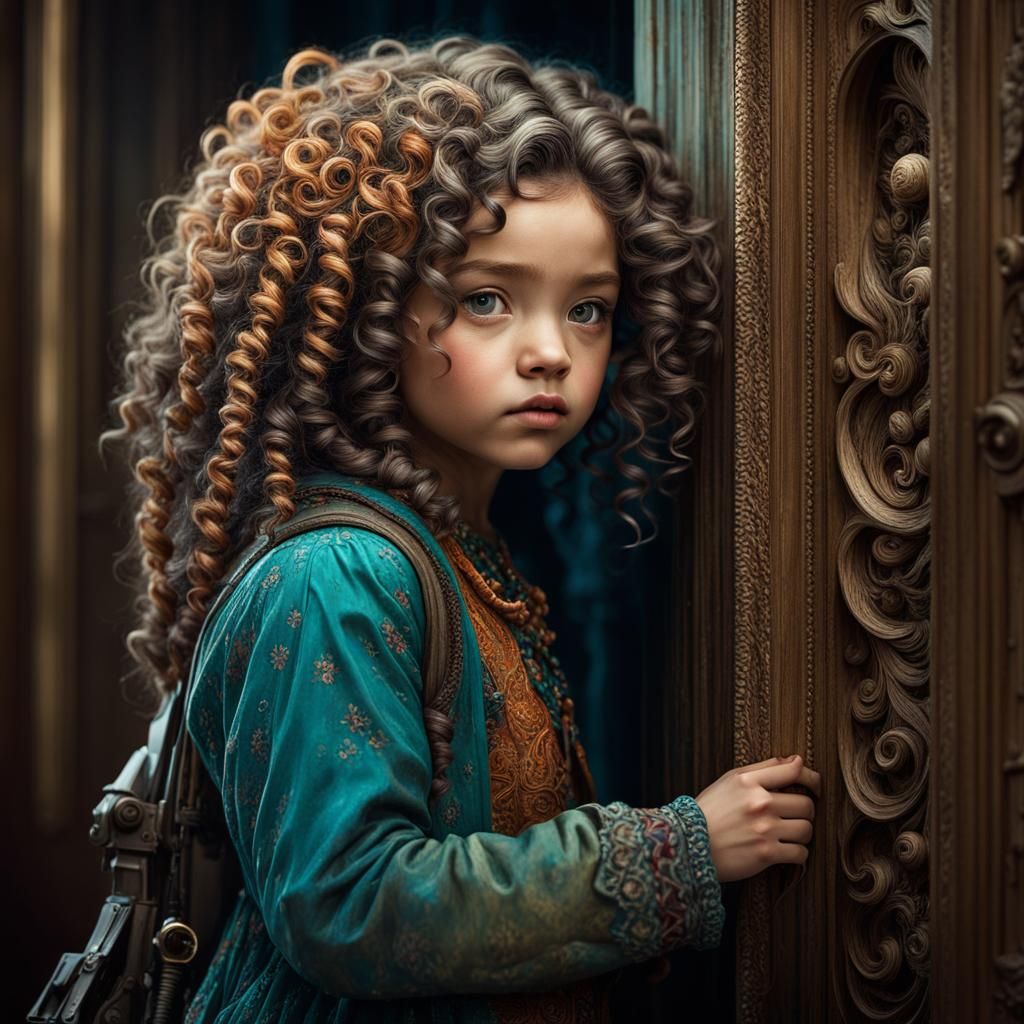 Girl with Red Hair Peeking, Detailed Portrait