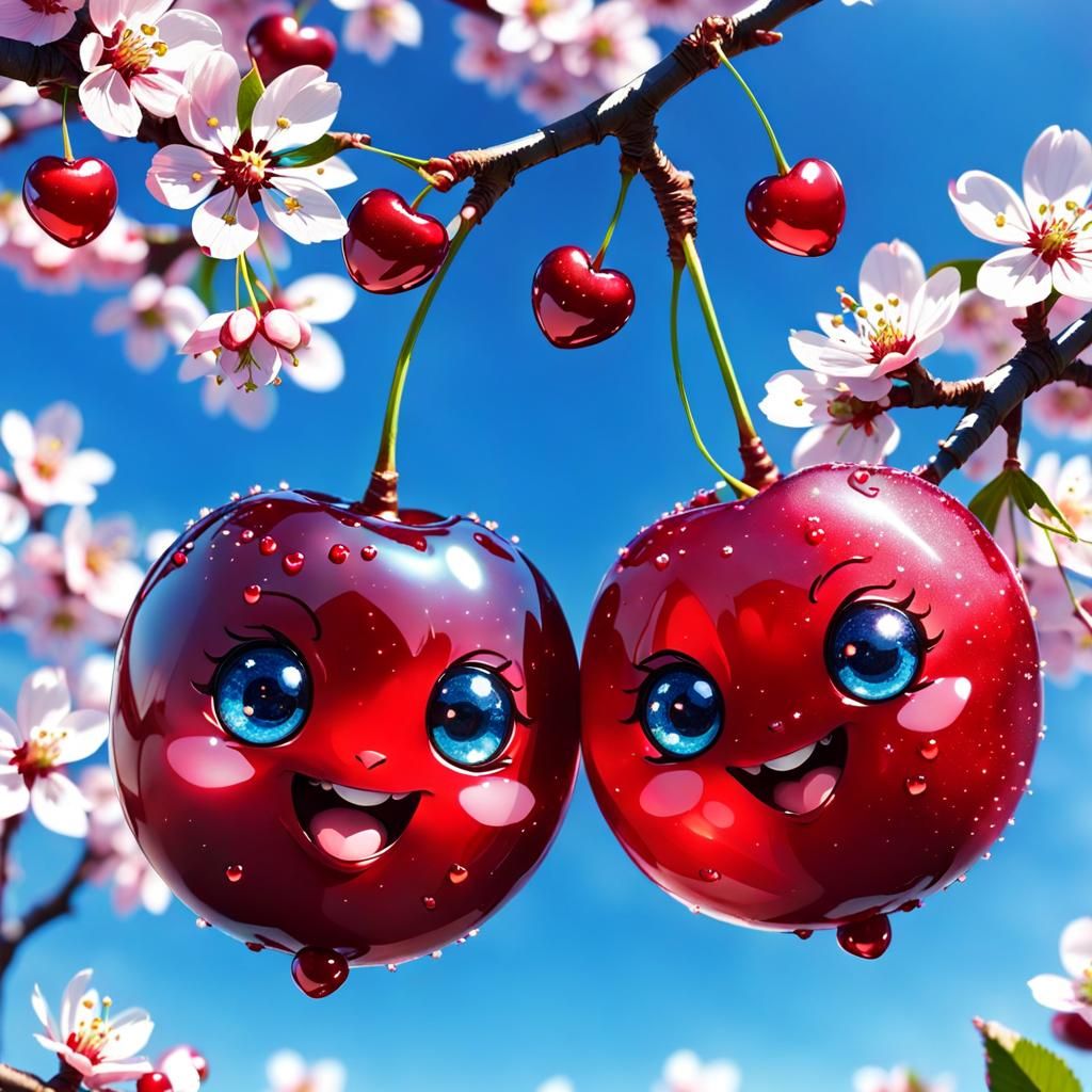 Cute Chibi Cherries with Sparkling Eyes