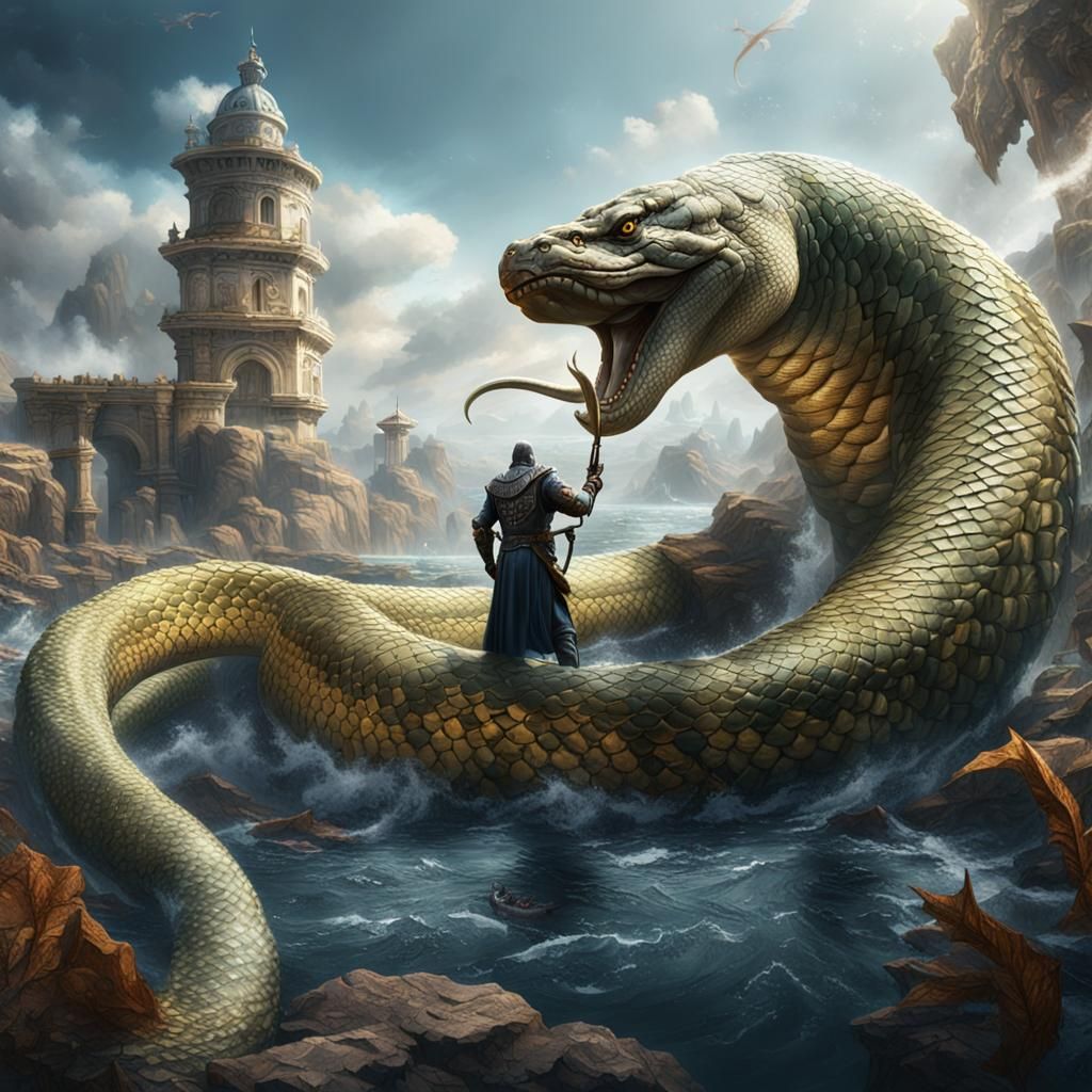 Warrior in White Armor Battles Sea Serpent