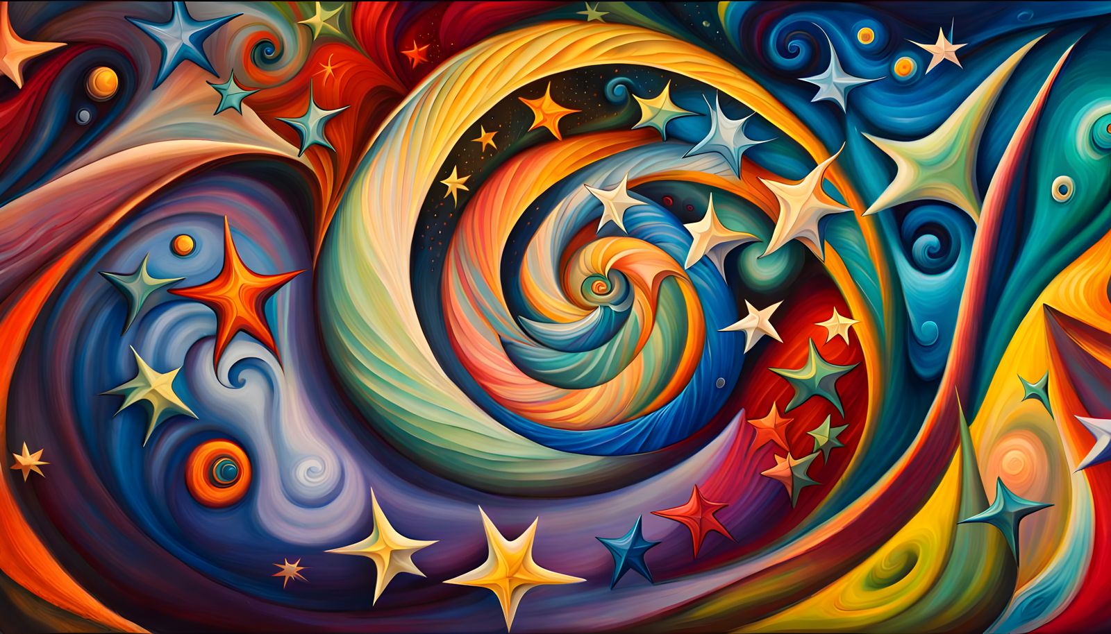 Celestial Swirls in Iridescent Oil Painting Style