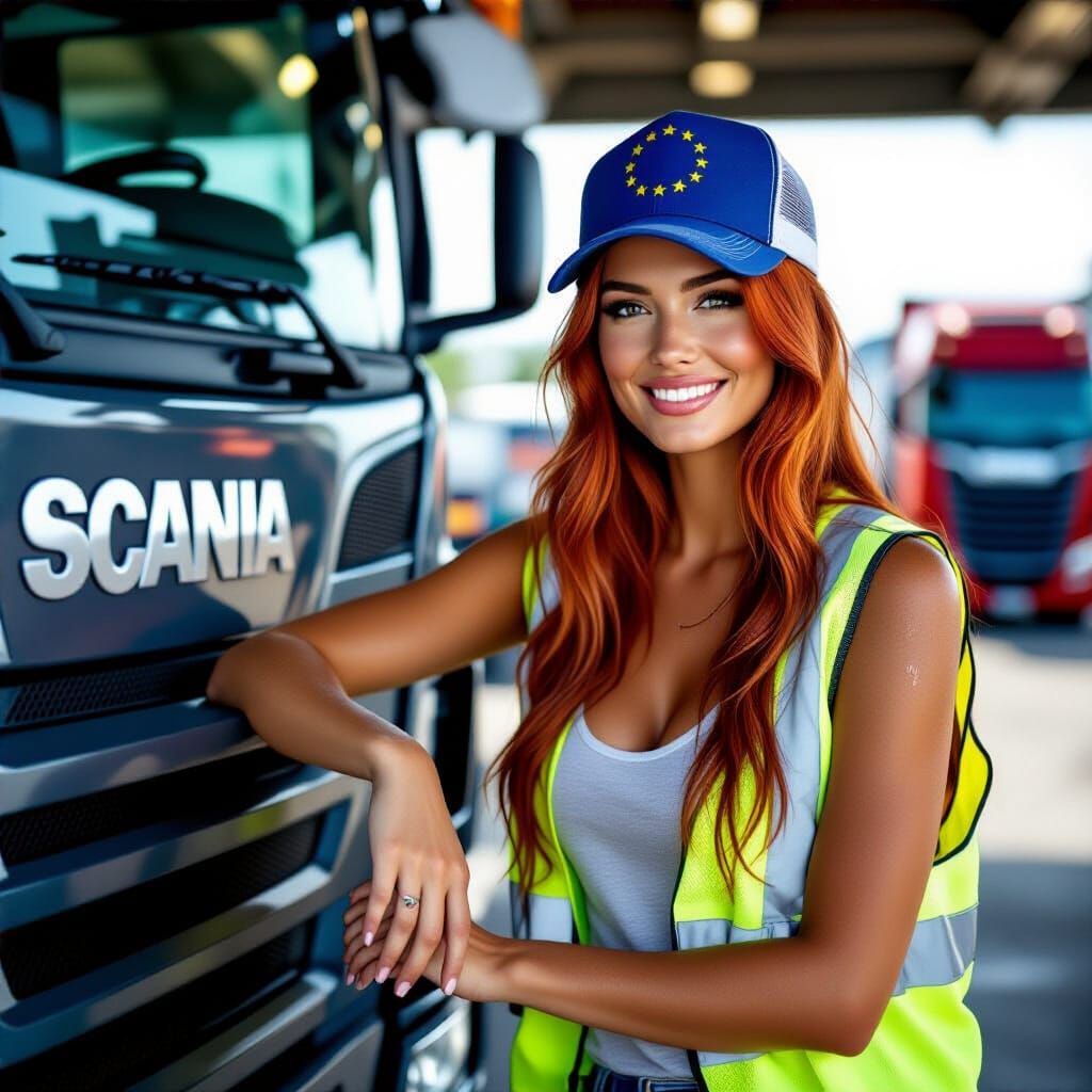 Beautiful Woman Truck Driver in Photorealistic Style