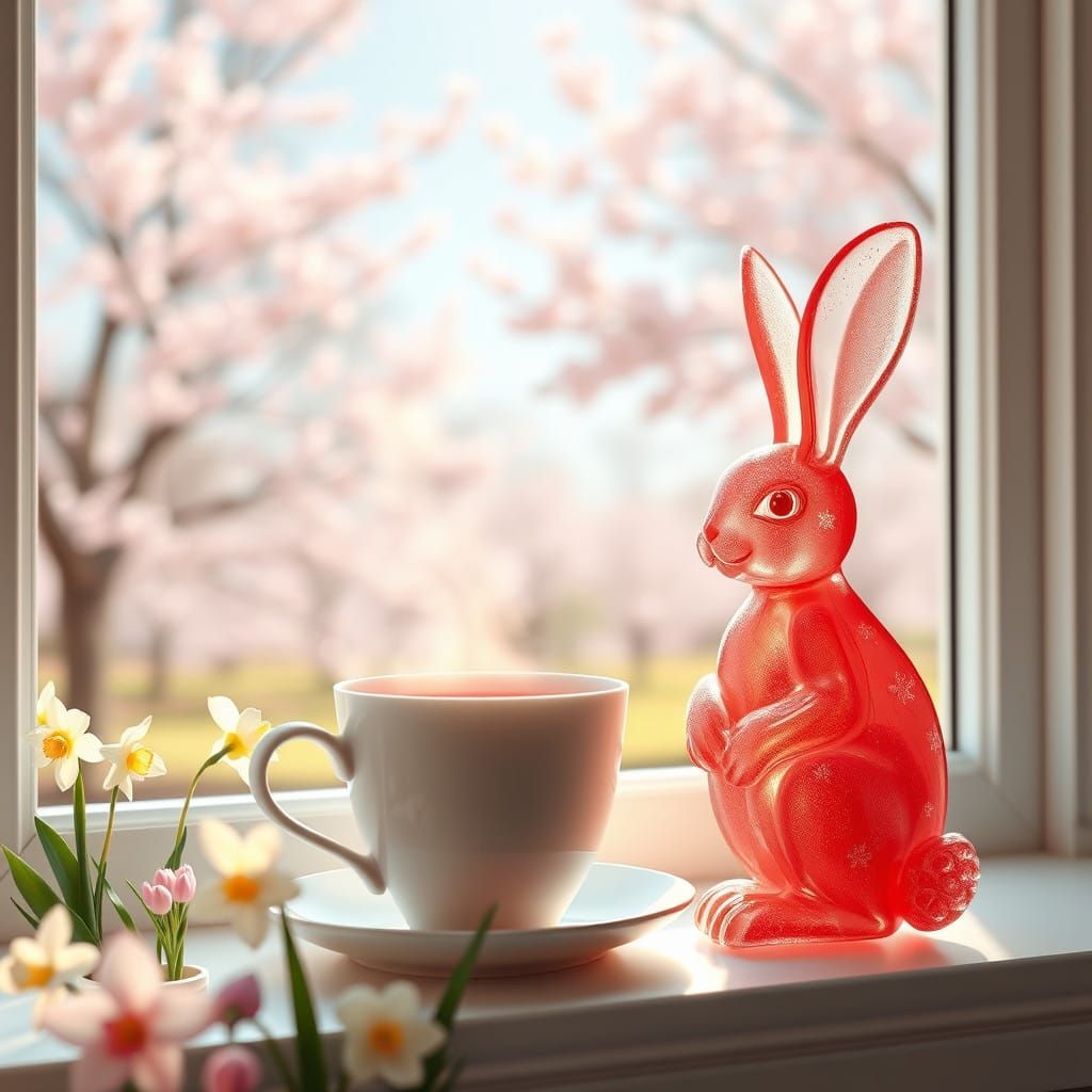 Red Sugar Bunny on a Spring Window