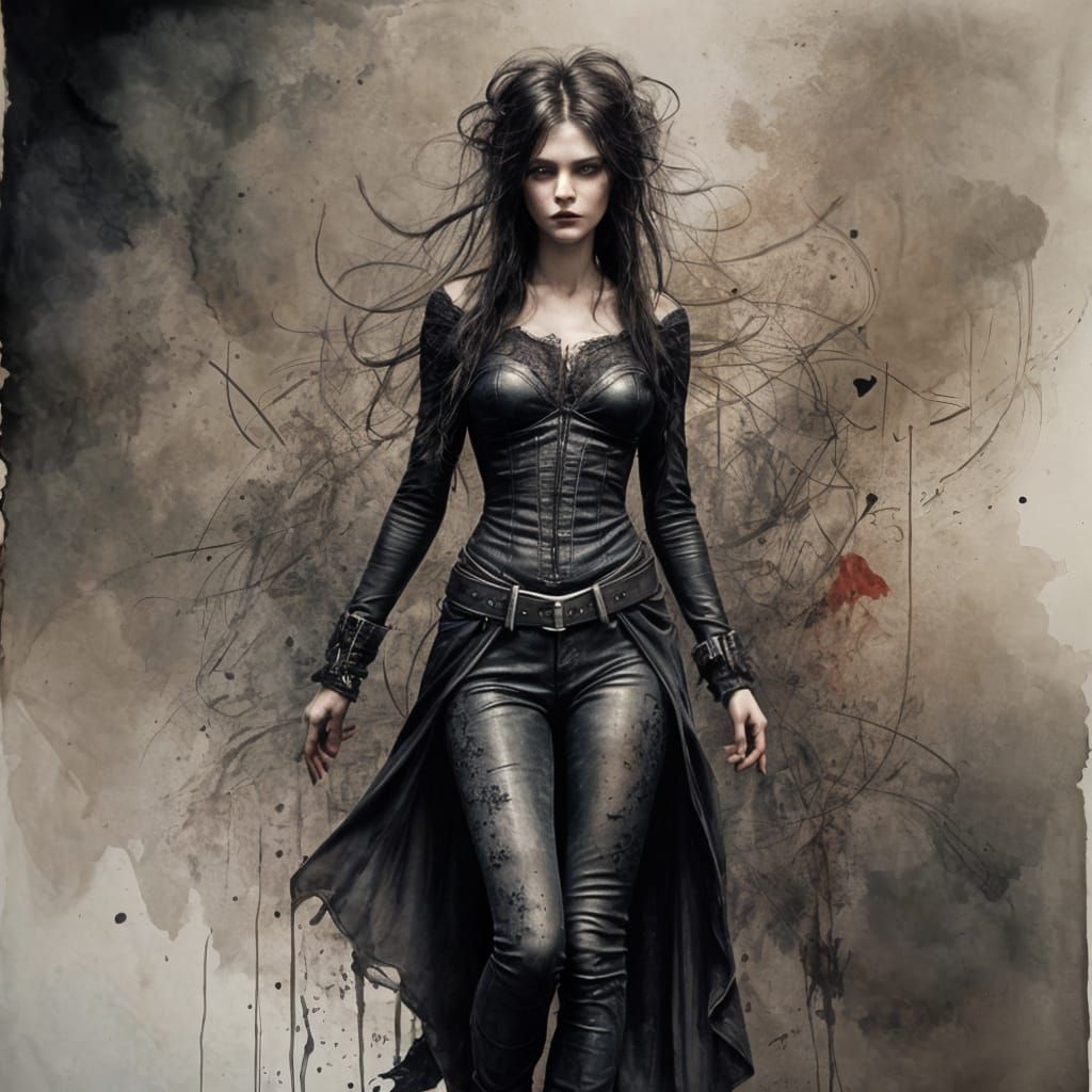 Goth Girl in Ink, Inspired by Rockwell and Monge