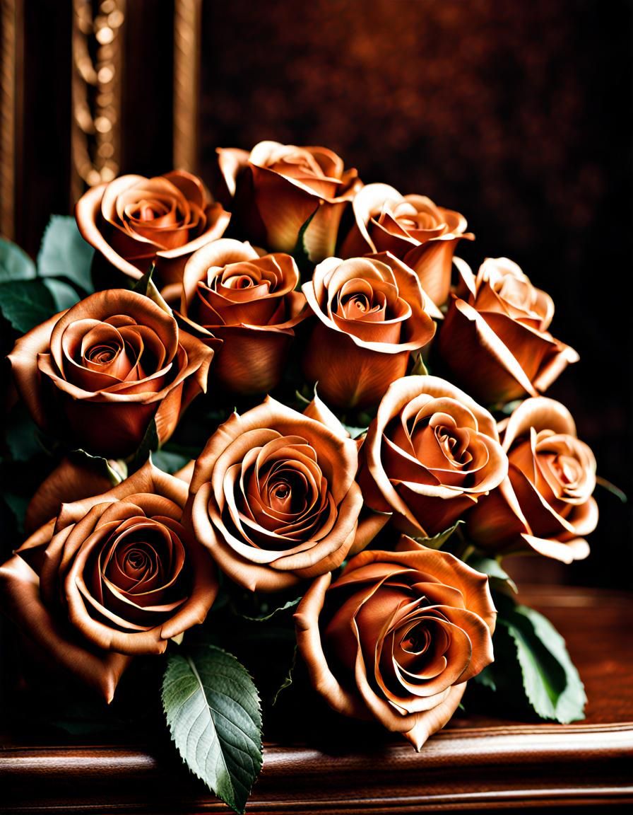 Hyperrealistic Bronze Rose Bouquet in HDR