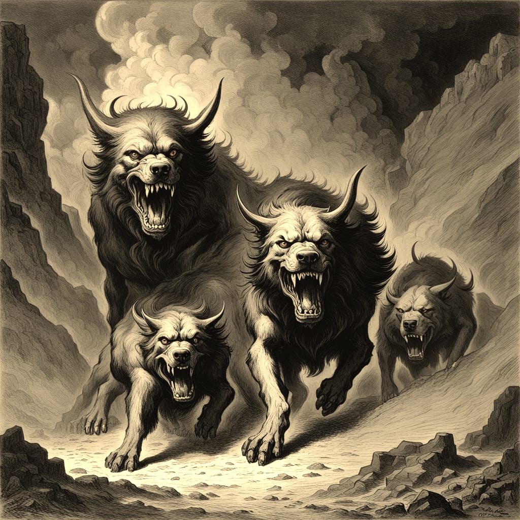 Cerberus Emerges from Hell: Dark Fantasy Art
