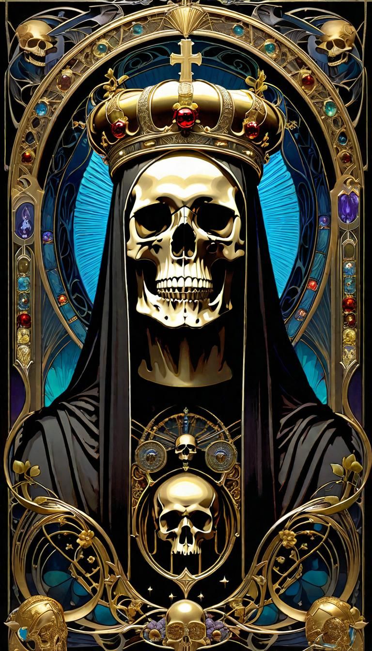 Art Nouveau Skull Relic with Crown