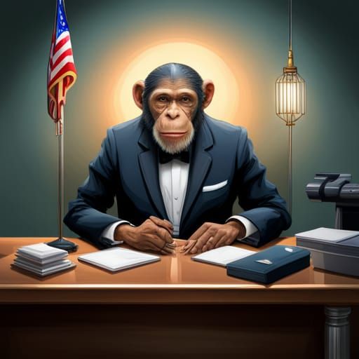 Hyperrealistic Chimpanzee President Making Laws