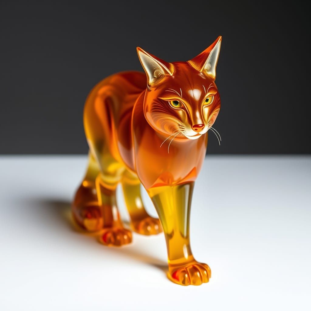 Maple Syrup Lynx Liquid Glass Sculpture