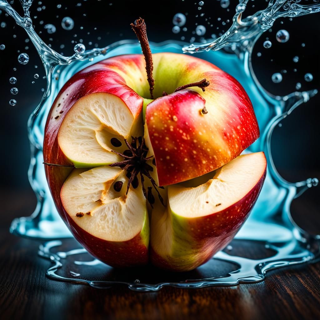 Hyperrealistic Apple Halved: Intricate, Cinematic Still Life