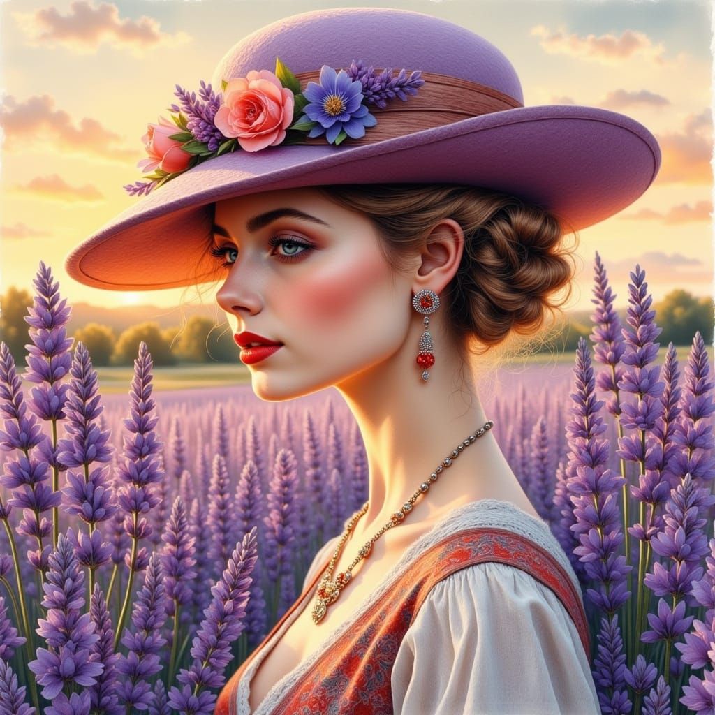 Elegant Lady in Lavender Fields