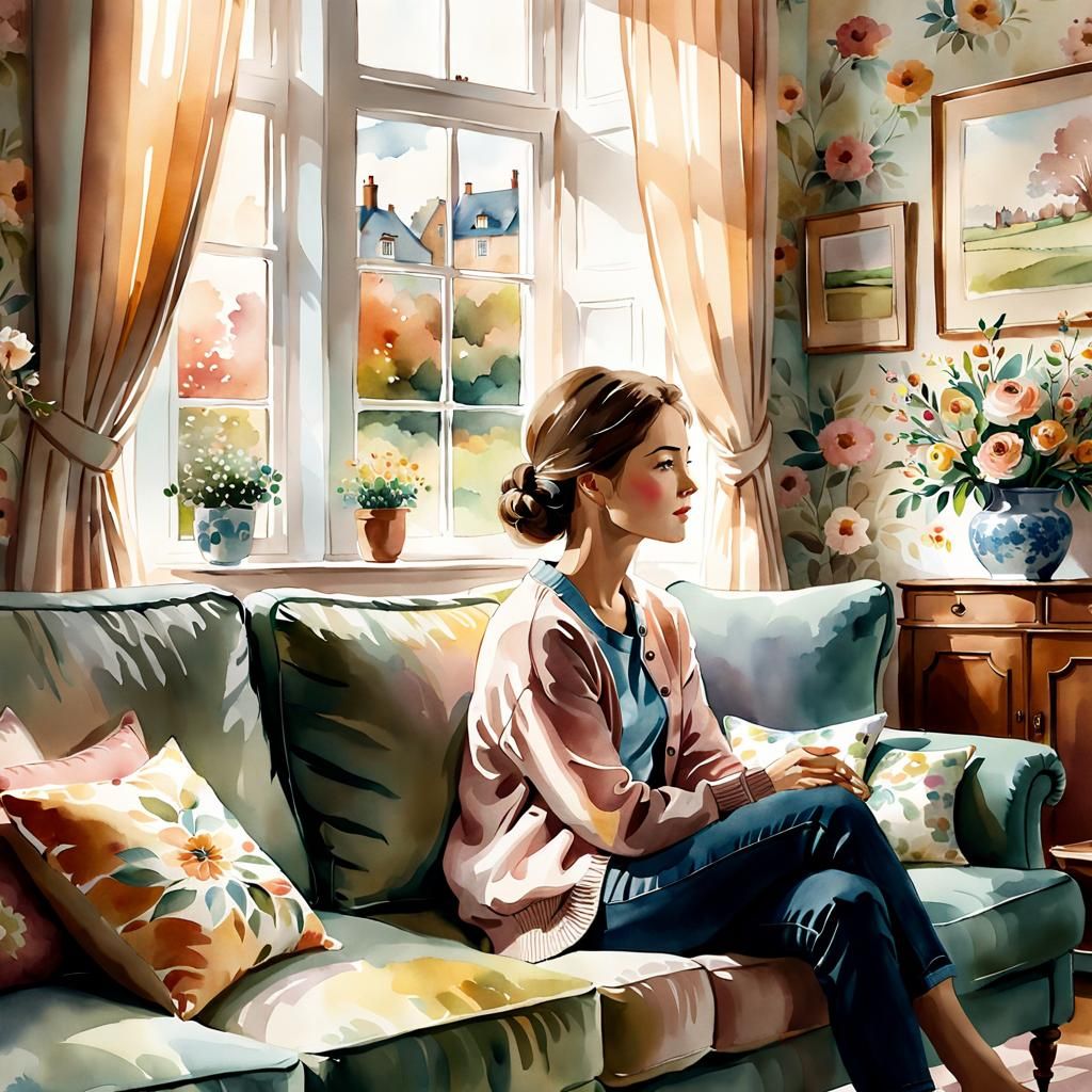 Cozy English Apartment in Watercolor Style