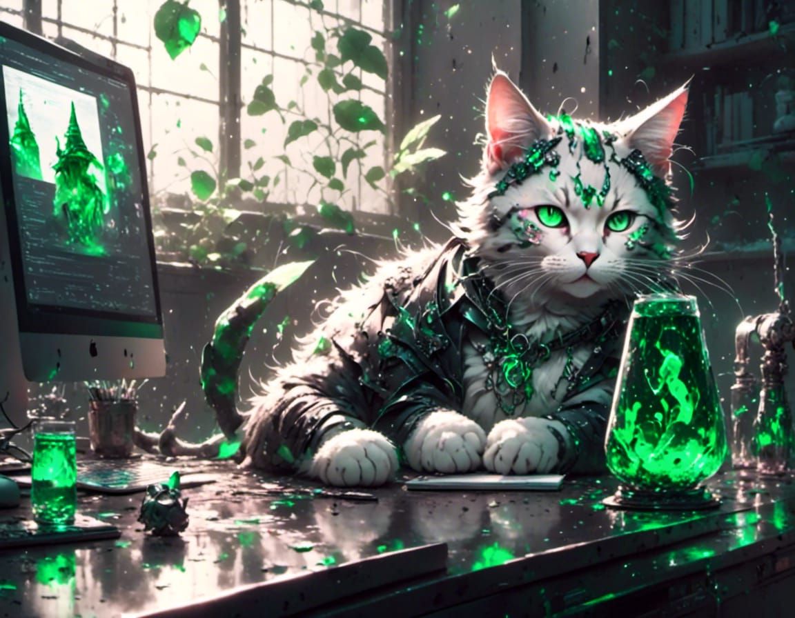 Cat and Lava Lamp in Dreamy Darkness