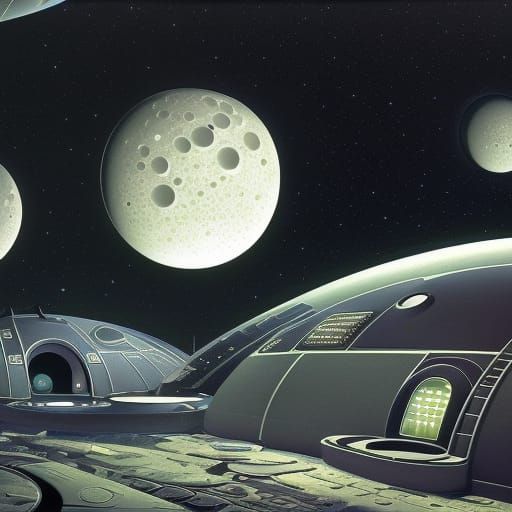 Futuristic Lunar Habitat Among the Stars