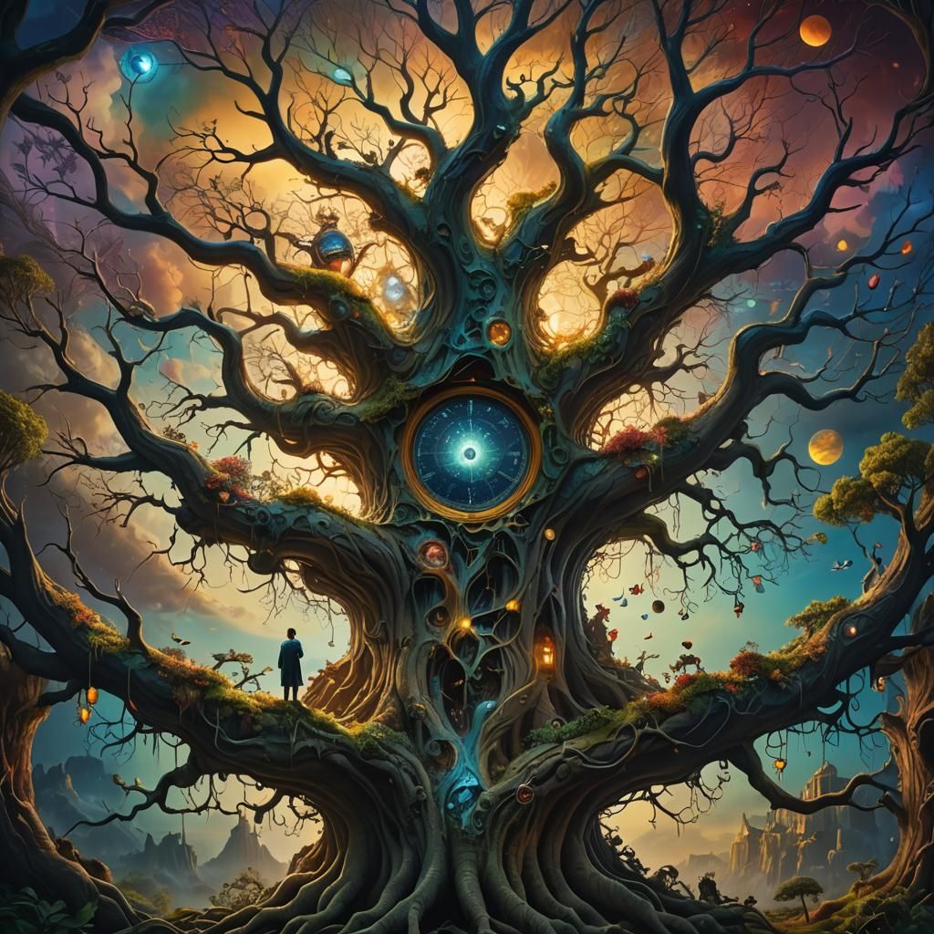 Earth Deity in the Tree of Time: Surreal Digital Art
