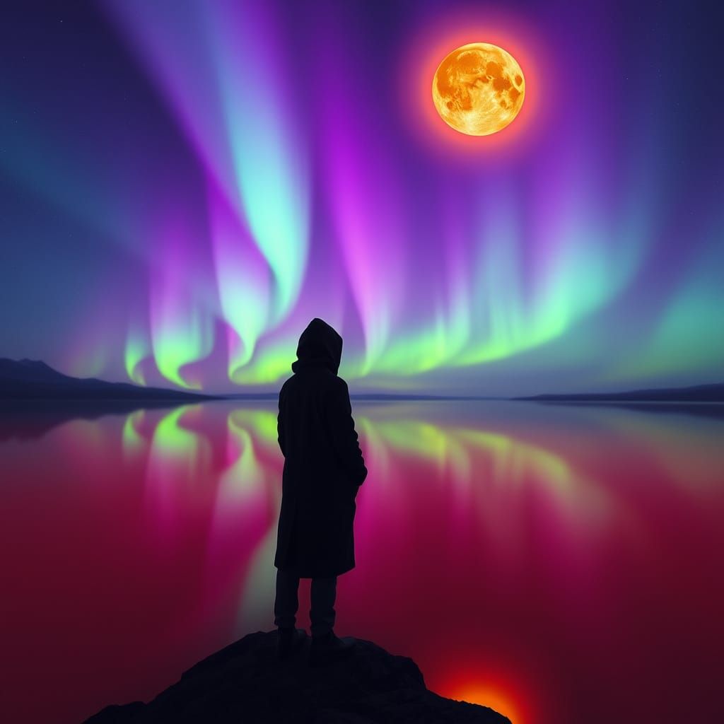 Mystical Aurora Australis Scene in Moody, Atmospheric Style