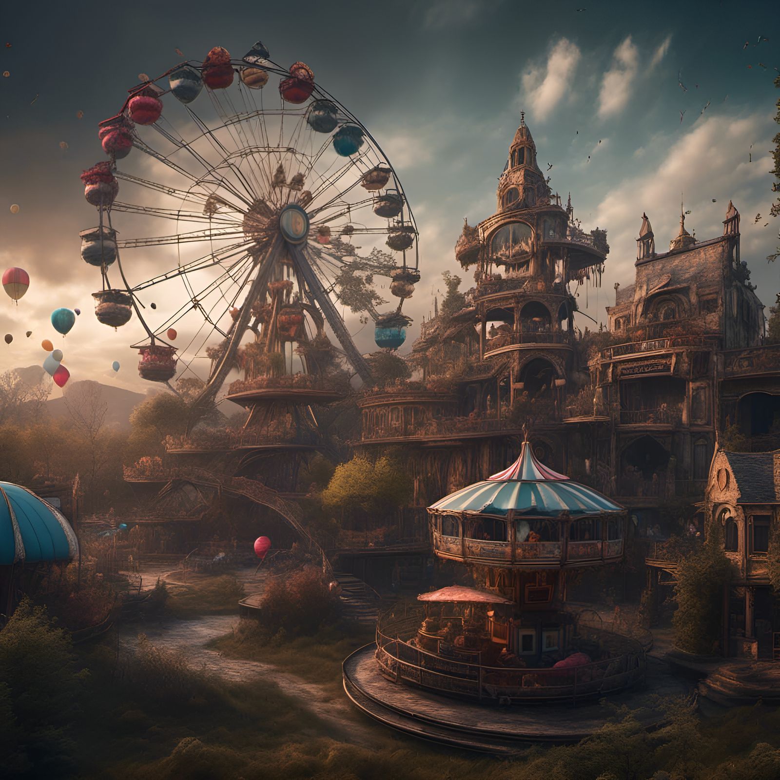 Abandoned Ferris Wheel in Hyperreal Urbex Photography Style