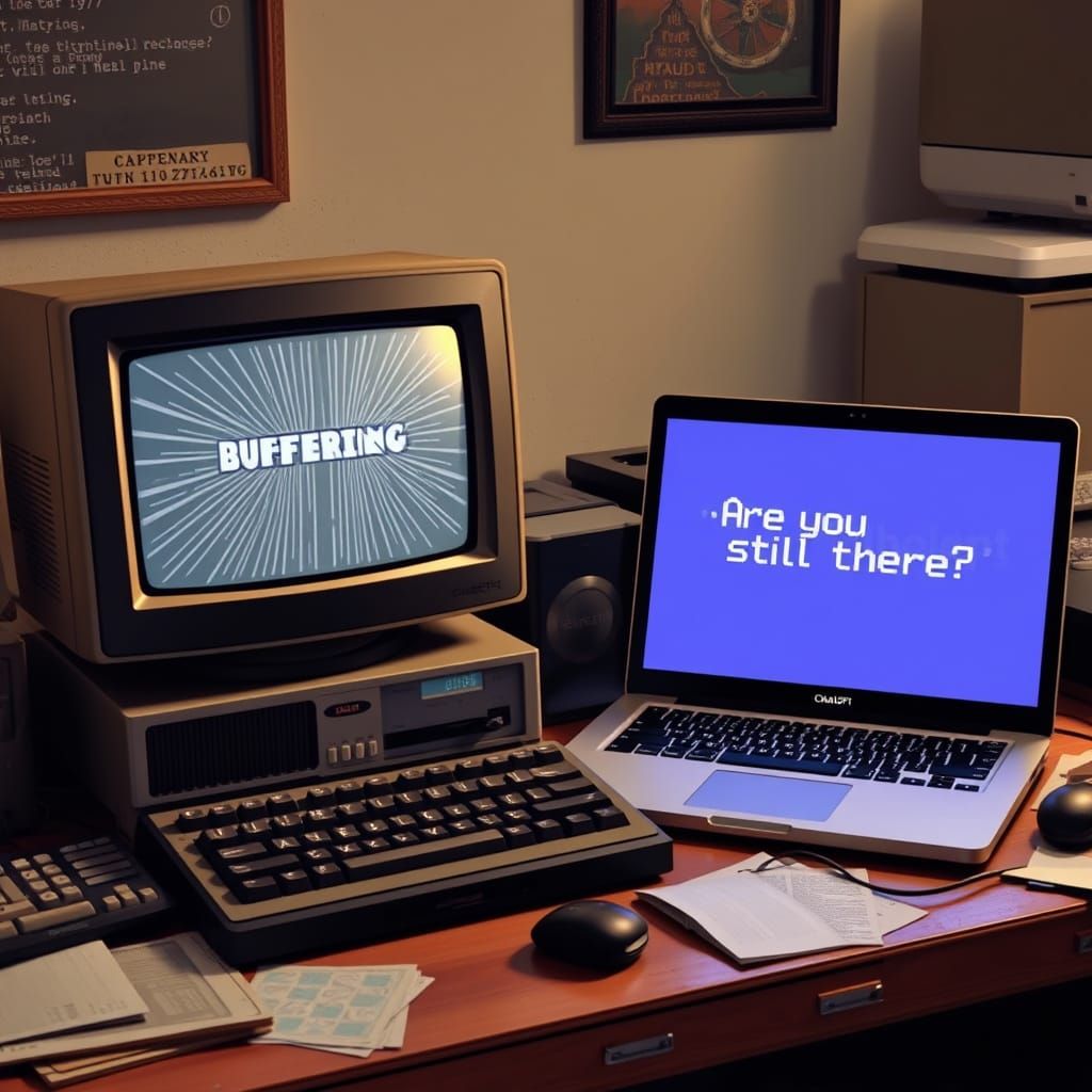 Retro vs Future Tech: Computers on Cluttered Desk