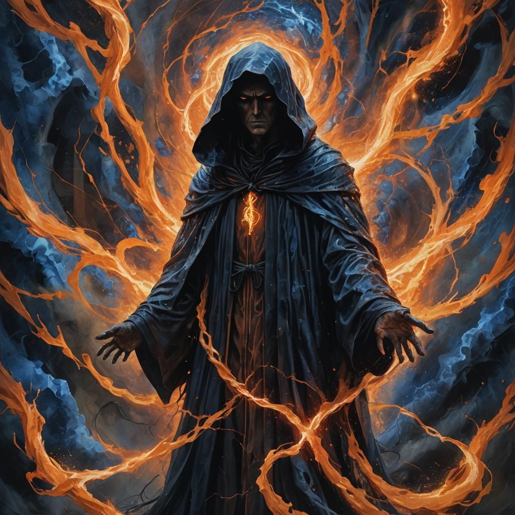 Grimdark Gothic Figure Amidst Orange Lightning