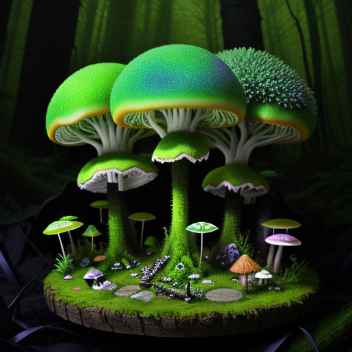 Fantastical Forest with Glowing Mushrooms in Diptych