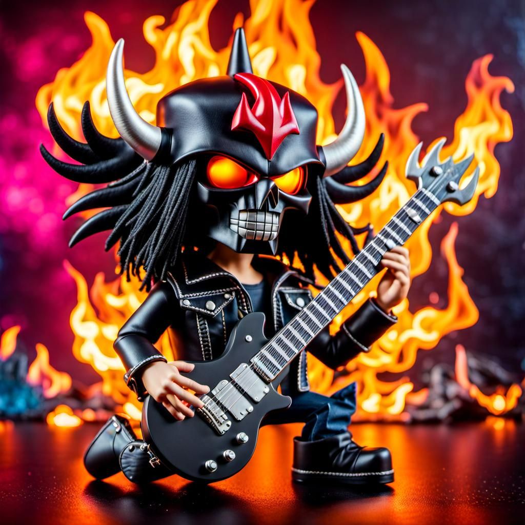Whimsical Metalhead Bobblehead Toy with Devil Horns