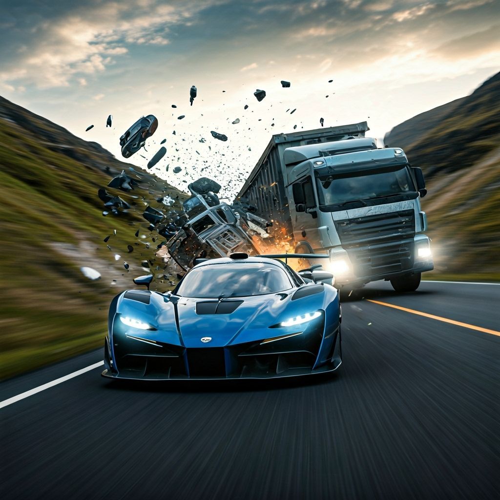 Futuristic Race Car Collision on Mountain Road