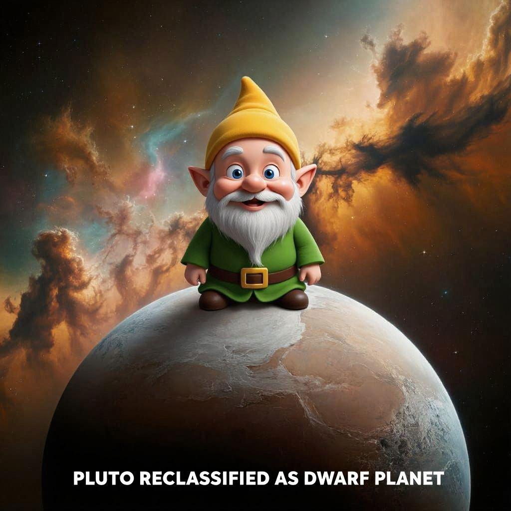 Dwarf Planet Pluto with Gnome in Nebula