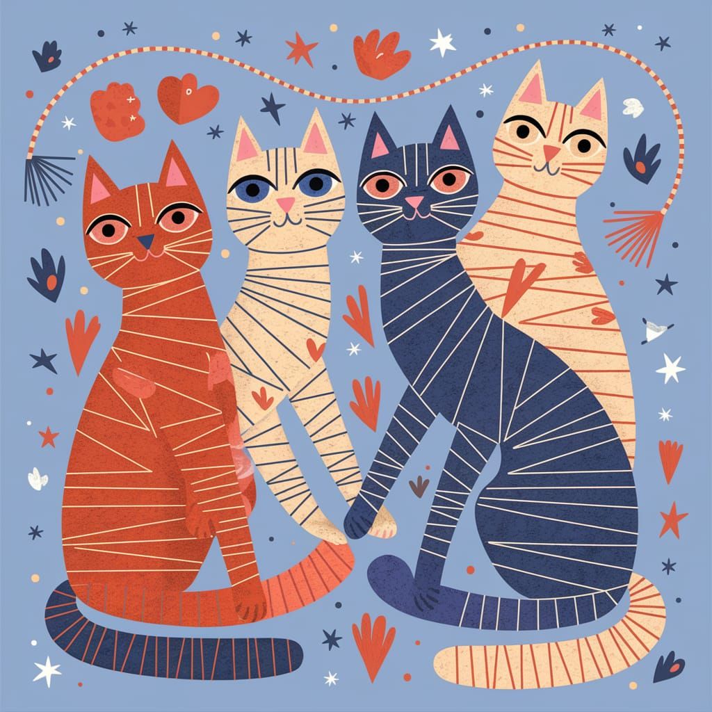 Felines in a Whimsical Art Style