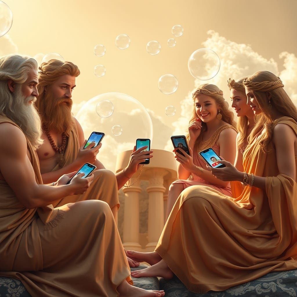 Greek Gods Share AI Images on Mount Olympus